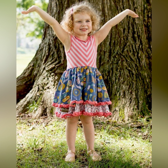 Matilda Jane Work of Heart Artsy Floral Stripe Ruffle Layered Dress - Picture 1 of 12